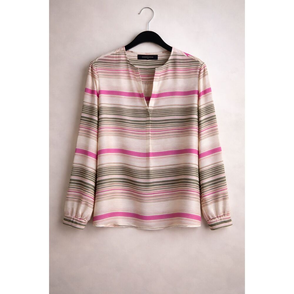 Lafayette 148 Silk Blouse Size 8 Pink Stripe Quiet Luxury Executive